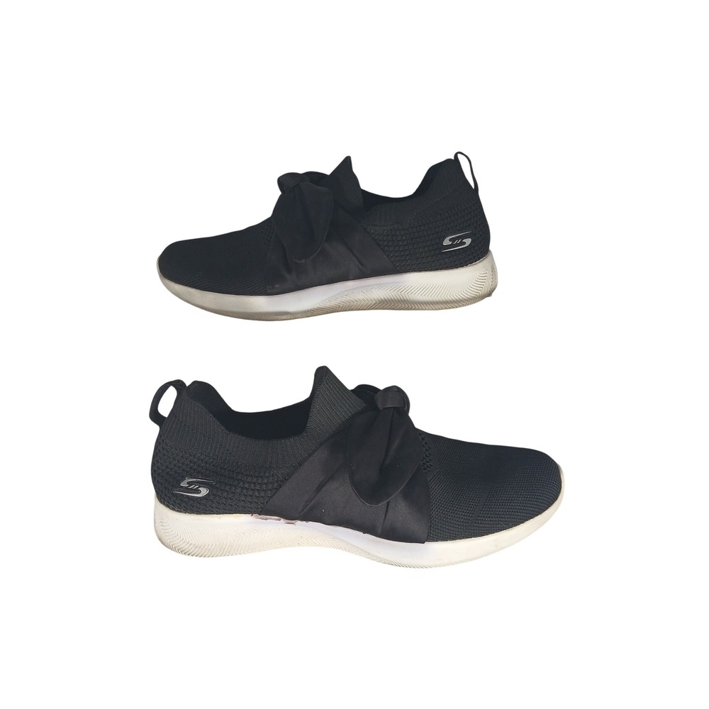 Skechers Bobs‎ Sport Squad 2 Bow Beauty Black Slip On Sneakers 32802 Womens 9.5